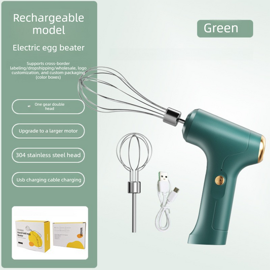 Compact Electric Dual-Head Handheld Egg Whisk Multi-Function Automatic Cream Whipper and Food Mixer J-8 Green 1-Speed