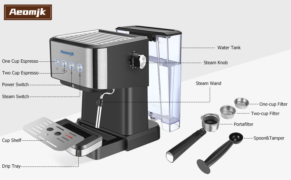 Premium Espresso Coffee Machine with Touch Control Panel & Steam Milk Frother 1050W Stainless Steel CM3010 (AU Plug) - Image 2