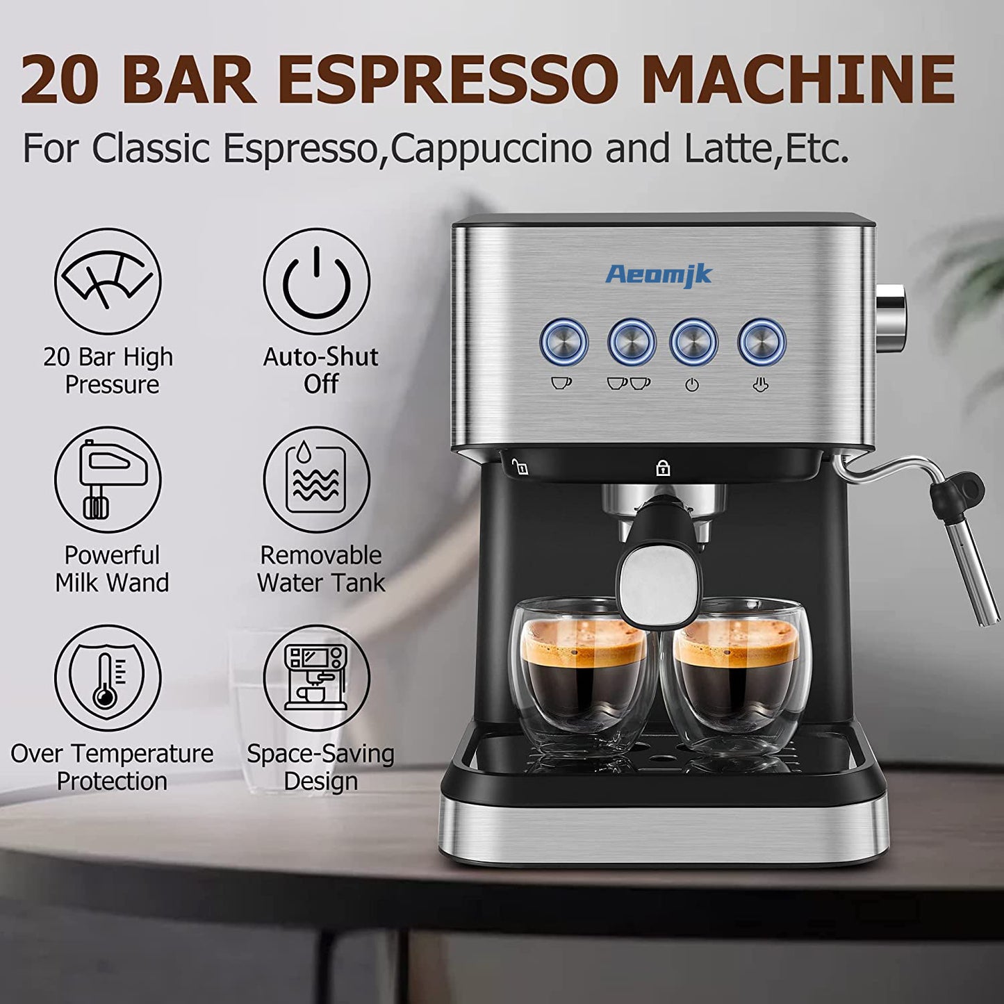Premium Espresso Coffee Machine with Touch Control Panel & Steam Milk Frother 1050W Stainless Steel CM3010 (AU Plug) - Image 3