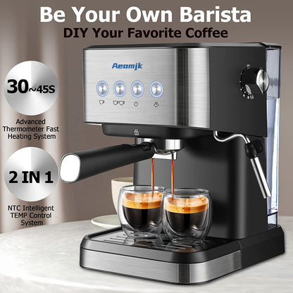 Premium Espresso Coffee Machine with Touch Control Panel & Steam Milk Frother 1050W Stainless Steel CM3010 (AU Plug) - Image 4