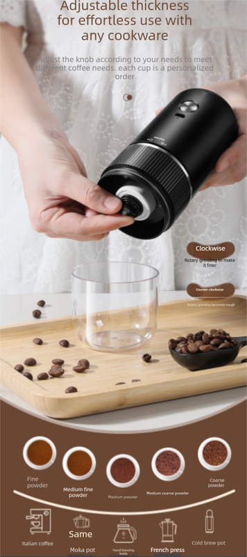 Portable Electric Coffee Grinder Wireless Rechargeable Burr Mill with Cleaning Brush Automatic Bean Grinder MDJ-13 Black - Image 5