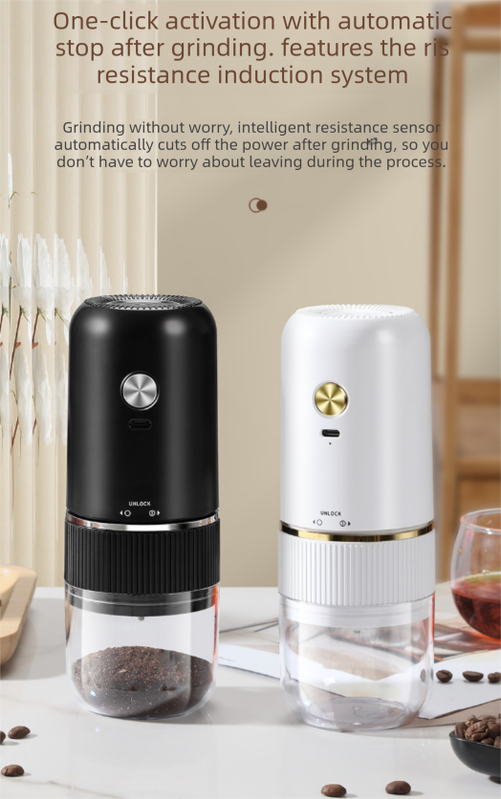 Portable Electric Coffee Grinder Wireless Rechargeable Burr Mill with Cleaning Brush Automatic Bean Grinder MDJ-13 Black - Image 7