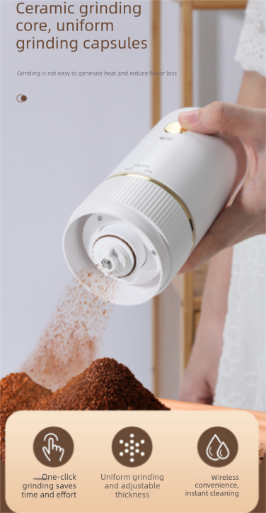 Portable Electric Coffee Grinder Wireless Rechargeable Burr Mill with Cleaning Brush Automatic Bean Grinder MDJ-13 White - Image 2