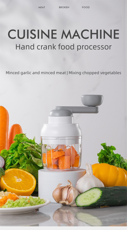 Manual Mini Garlic Chopper & Food Processor 250ml Portable Hand-Crank Mincer for Garlic, Meat, and Baby Food – Ivory White - Image 2