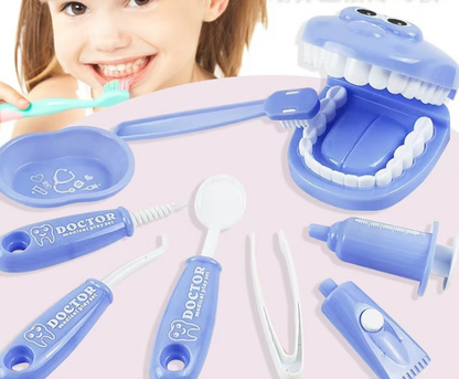 9 Piece Kids Dentist Pretend Play Set - Purple Educational Medical Kit with Teeth Model, Toothbrush & Tools - Oral Hygiene Learning Toy for Toddlers & Preschoolers