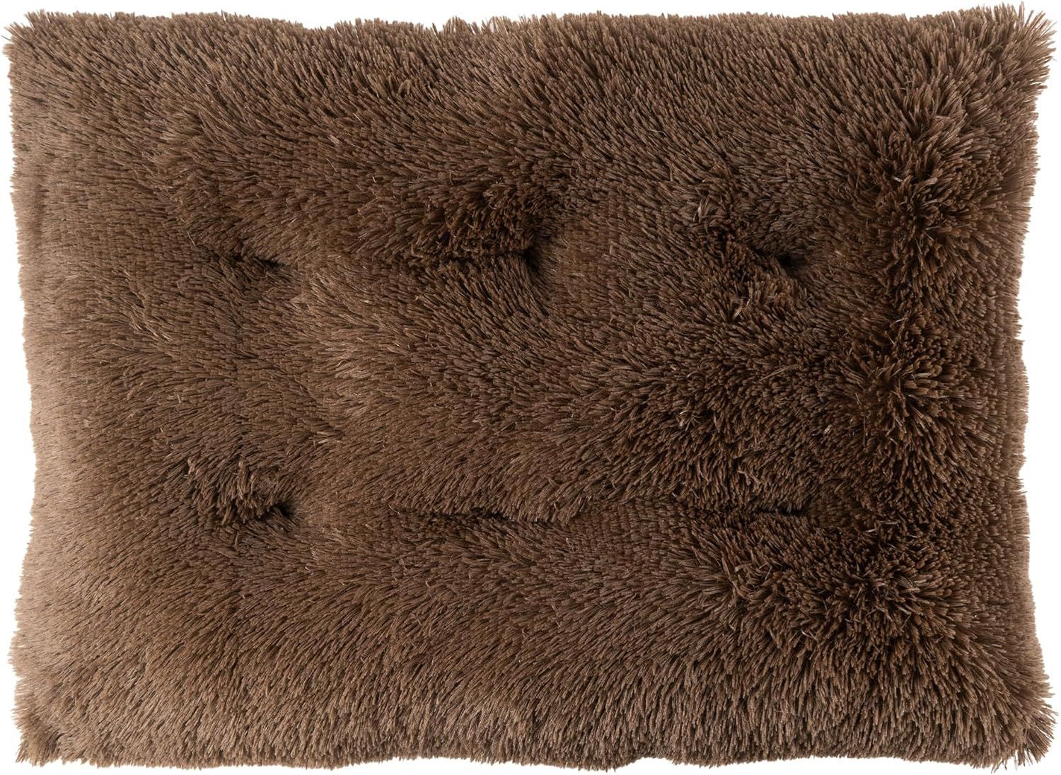 Luxury Long Plush Pet Bed Mat Faux Fur Crate Pad 95x65cm Dark Offee Soft Warm Cushion for Large Dogs