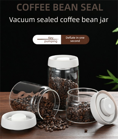 500ml Vacuum Sealed Glass Coffee Canister - One-Press Airtight Food Storage Jar - Moisture-Proof High Borosilicate Container for Beans & Tea (White Lid) - Image 2