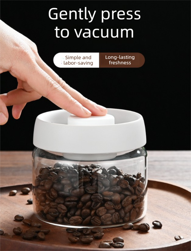 900ml Vacuum Sealed Glass Coffee Canister - One-Press Airtight Storage Jar - Medium Size Moisture-Proof Borosilicate Container for Beans & Pantry (White Lid) - Image 3