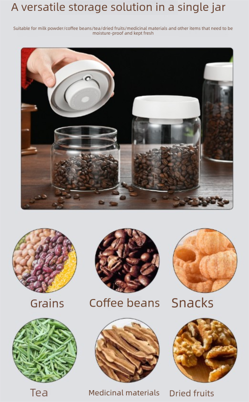 900ml Vacuum Sealed Glass Coffee Canister - One-Press Airtight Storage Jar - Medium Size Moisture-Proof Borosilicate Container for Beans & Pantry (White Lid) - Image 5
