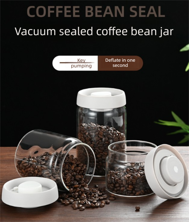 1200ml Large Vacuum Sealed Glass Canister - One-Press Airtight Food Storage Jar - High Borosilicate Coffee Bean Container & Pantry Organiser (White Lid) - Image 2