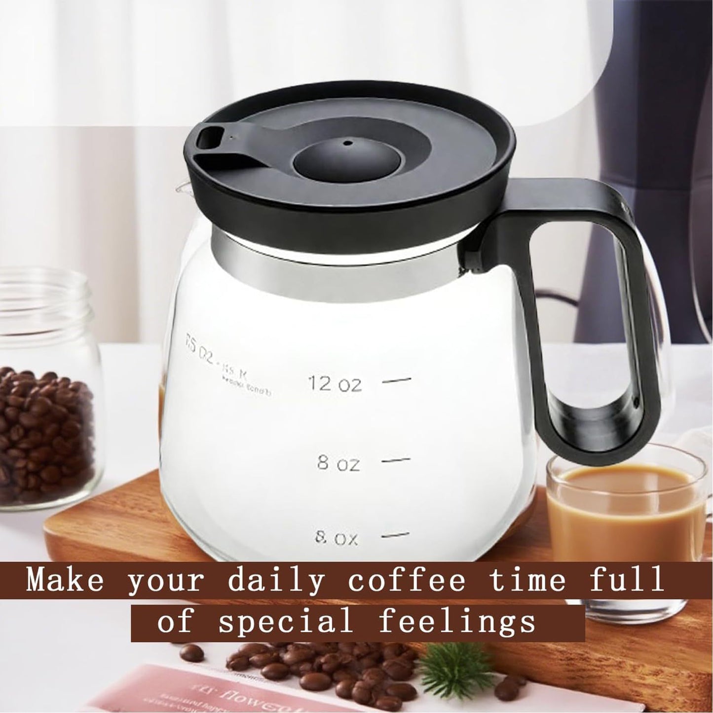 16oz Novelty Glass Coffee Carafe Mug - Heat Resistant Borosilicate Cup with Handle & Splash-Proof Lid - Personal Mini Pot for Tea, Latte & Office Desk (Clear/Black) - Image 2