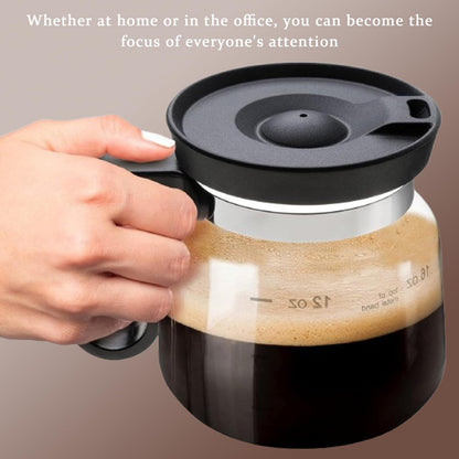 16oz Novelty Glass Coffee Carafe Mug - Heat Resistant Borosilicate Cup with Handle & Splash-Proof Lid - Personal Mini Pot for Tea, Latte & Office Desk (Clear/Black) - Image 3