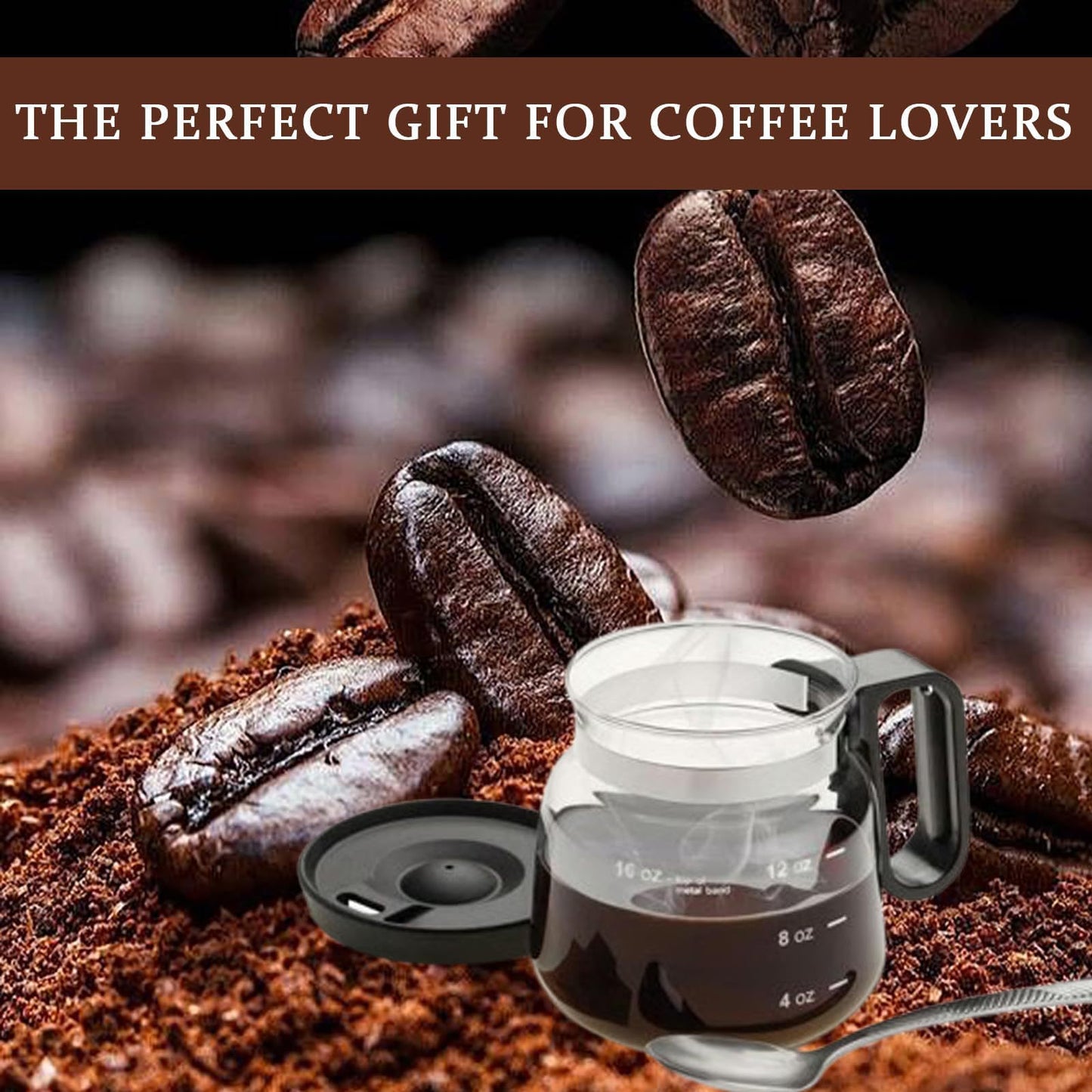 16oz Novelty Glass Coffee Carafe Mug - Heat Resistant Borosilicate Cup with Handle & Splash-Proof Lid - Personal Mini Pot for Tea, Latte & Office Desk (Clear/Black) - Image 4