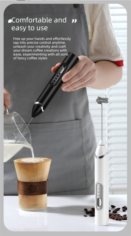 Rechargeable Electric Milk Frother Handheld - 3 Speed Adjustable Foam Maker with 2 Stainless Steel Whisks - Portable Coffee Mixer & Egg Beater for Flat Whites, Lattes & Baking (White) - Image 4