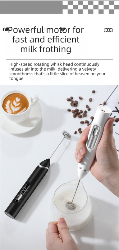 Rechargeable Electric Milk Frother Handheld - 3 Speed Adjustable Foam Maker with 2 Stainless Steel Whisks - Portable Coffee Mixer & Egg Beater for Flat Whites, Lattes & Baking (White) - Image 5