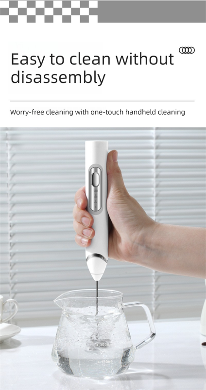 Rechargeable 3-in-1 Milk Frother Set with Metal Stand - Handheld Electric Whisk, Egg Beater & Mixing Hook - 3 Speed Foam Maker for Coffee, Lattes & Baking (White) - Image 9