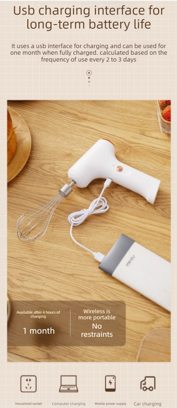 Cordless Electric Hand Mixer - Rechargeable 3-Speed Egg Beater & Cream Whisk - Lightweight Self-Standing Design for Baking, Cake & Batter (Emerald Green) - Image 4