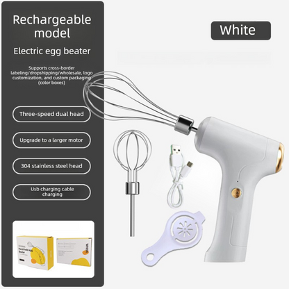 Professional 3-Speed Electric Handheld Egg Whisk and Cream Whipper Set J-9 White Dual-Head Automatic Mixer with Egg Separator