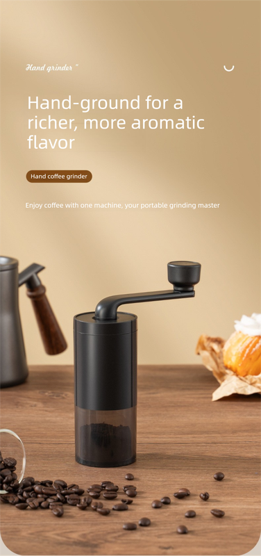 Manual Hand-Crank Coffee Grinder Precision Burr Mill with Adjustable Settings and Cleaning Brush MDJ-09 Matte Black - Image 2
