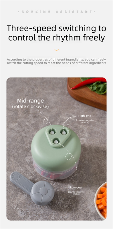Manual Mini Garlic Chopper & Food Processor 100ml Portable 3-Speed Hand-Crank Mincer – Green Edition - Image 2