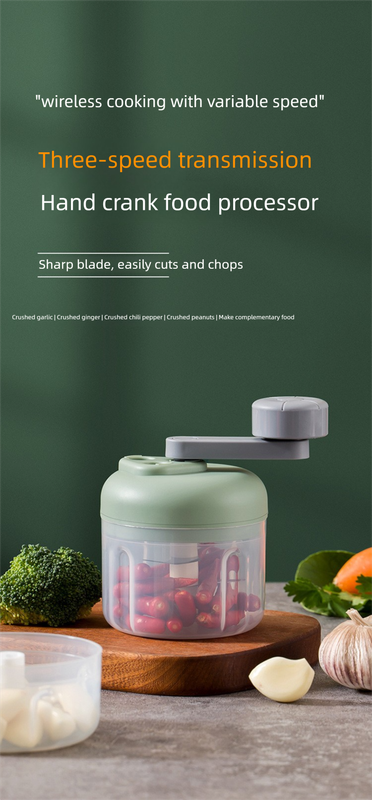 Manual Garlic Chopper & Food Processor 250ml Portable 3-Speed Hand-Crank Mincer – Green Large Capacity Edition - Image 3