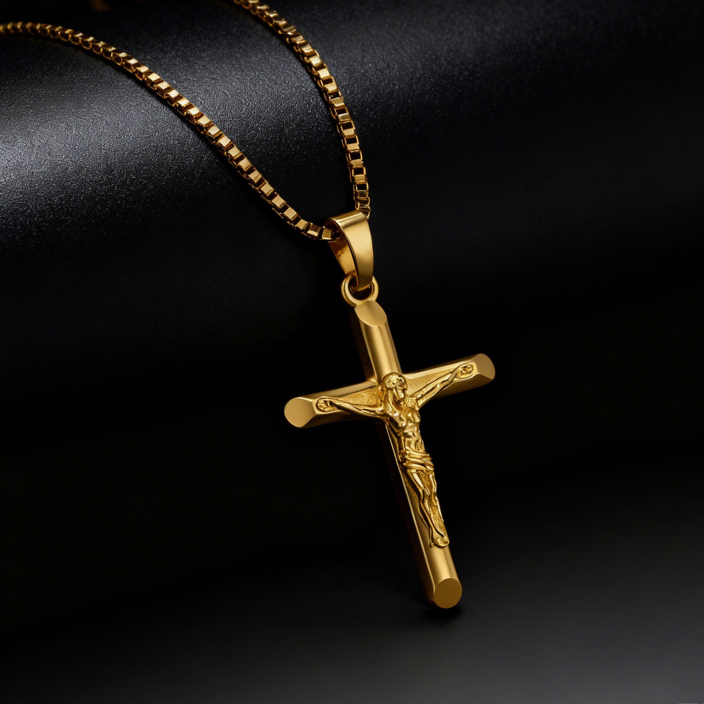 Men's Vintage Gold Cross Pendant Necklace Stainless Steel Titanium Steel Sweater Chain – Luxury Gold Finish with 60cm Box Chain - Image 2