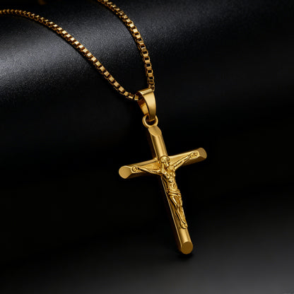 Men's Vintage Gold Cross Pendant Necklace Stainless Steel Titanium Steel Sweater Chain – Luxury Gold Finish with 60cm Box Chain - Image 2