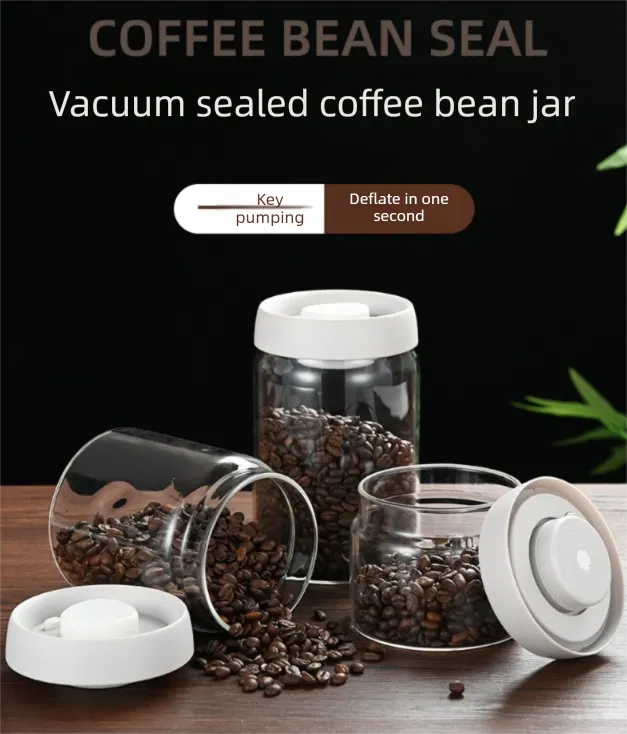 500ml Vacuum Sealed Glass Coffee Canister - One-Press Airtight Food Storage Jar - Moisture-Proof High Borosilicate Container for Beans & Tea (Black Lid) - Image 2