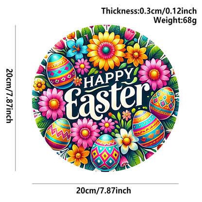 3 PCS Easter Wooden Hanging Signs Round Wall Decor Bunny and Egg Designs 20cm Front Door Plaque - Image 3