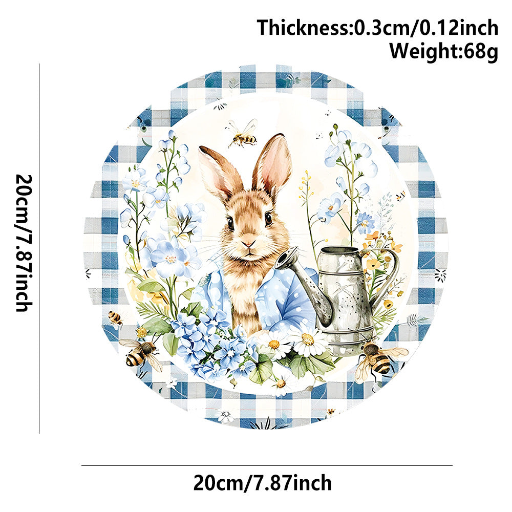 Easter Wooden Door Sign & Hanging Ornament 3-Piece Set – Colorful Bunny Slogans, Blue Gingham Watering Can, and Coffee Bunny Designs - Image 3