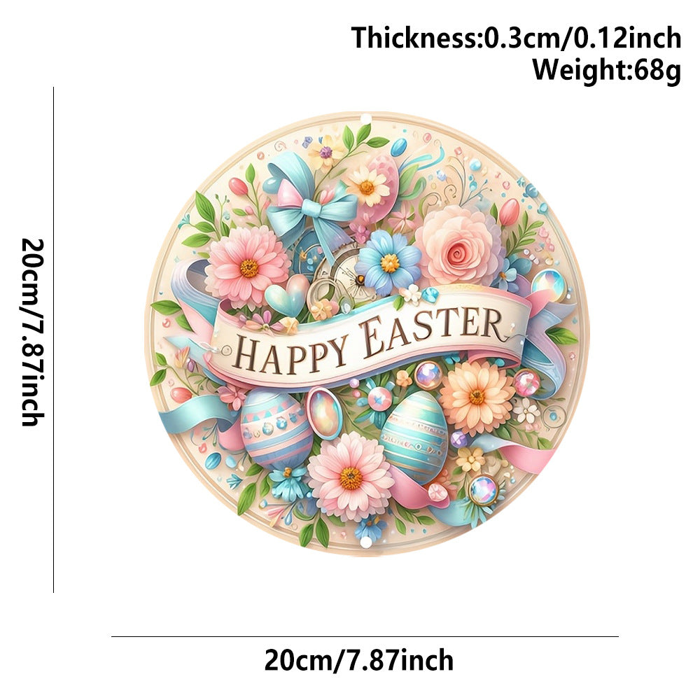 Easter Wooden Door Sign & Hanging Ornament 3-Piece Set – Happy Easter Flowers, Bunny Welcome, and Egg Wreath Designs - Image 2