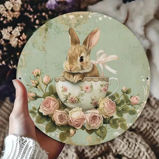 Easter Wooden Door Sign & Hanging Ornament 3-Piece Set – Festive Bunny, Tulip Flower Cart, and Rose Teacup Bunny Designs - Image 4