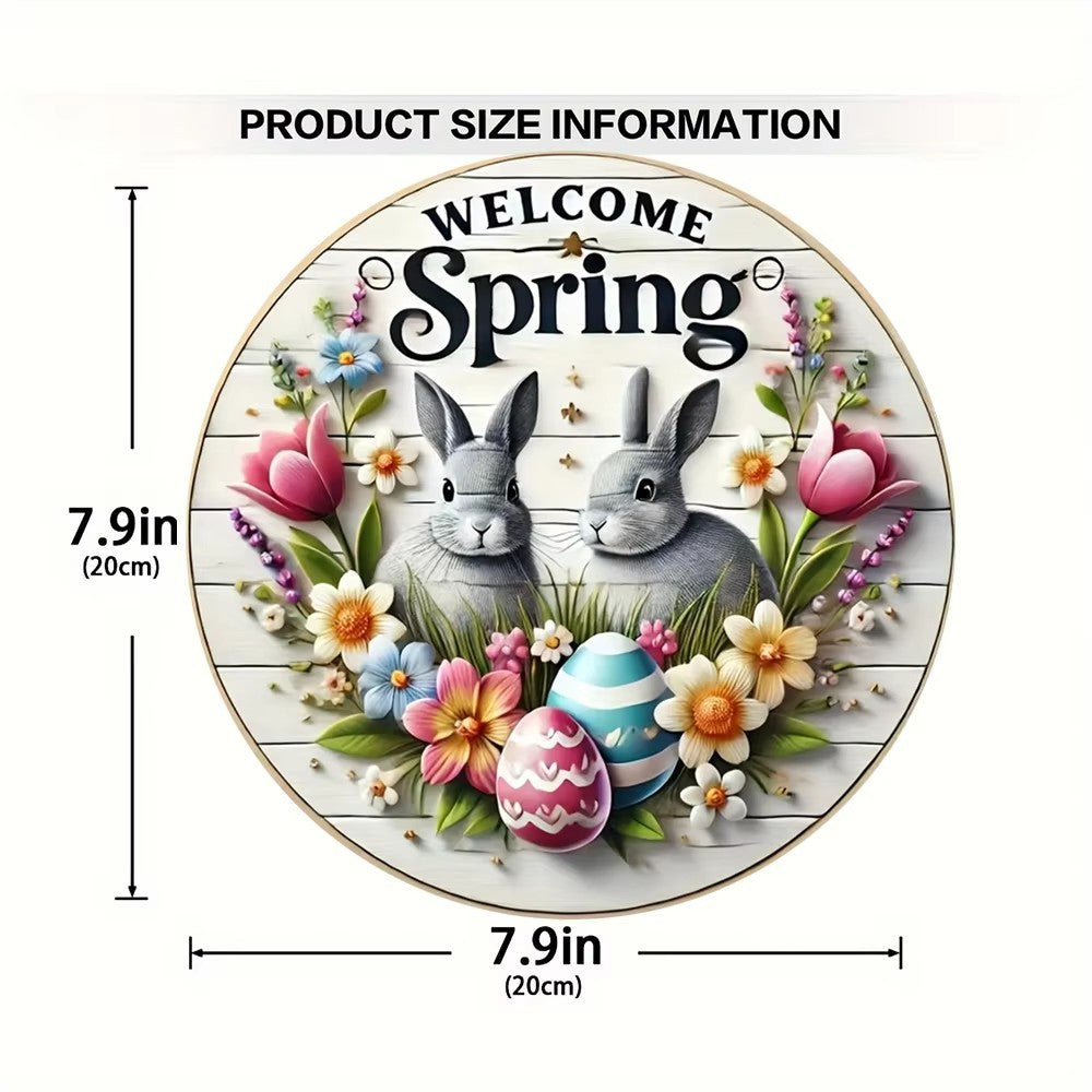 Easter Wooden Door Sign & Hanging Ornament 3-Piece Set – Bowknot Teacup Bunny, Twin Grey Rabbits, and Floral Wreath Bunny Designs - Image 3