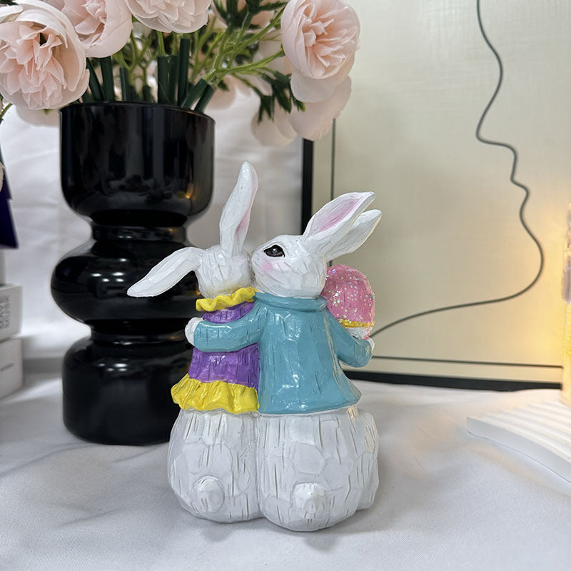 Easter Bunny & Carrot Figurine Set – Cute Rabbit Couple Indoor Home Decoration Resin Craft Ornaments - Image 2