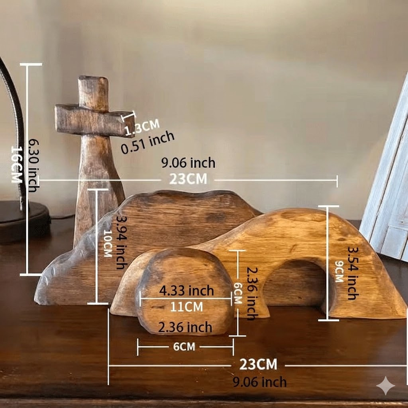 Easter Resurrection Scene Wooden Tabletop Ornament – Handcrafted Cross & Tomb Commemorative Display - Image 2