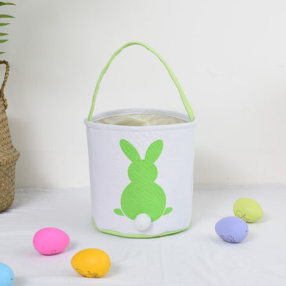 Personalised Easter Bunny Basket Hand-Embroidered Canvas Tote – Soft Green Bunny Ear Candy Bag & Storage Bucket