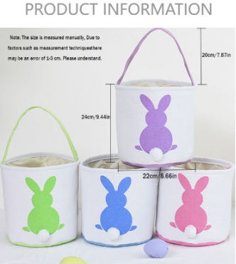 Personalised Easter Bunny Basket Hand-Embroidered Canvas Tote – Soft Purple Bunny Ear Candy Bag & Storage Bucket - Image 2
