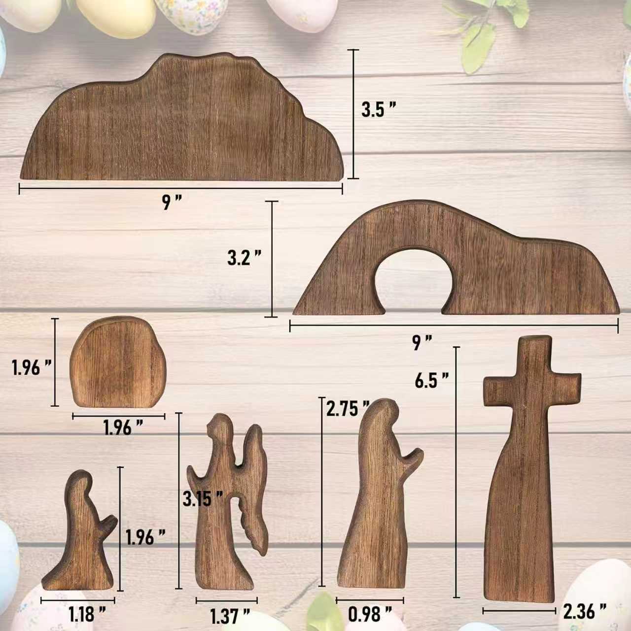 Easter Resurrection Scene Set Mini Wooden Figurine Ornament – Handcrafted Cross & Tomb Creative Tabletop Decoration - Image 2