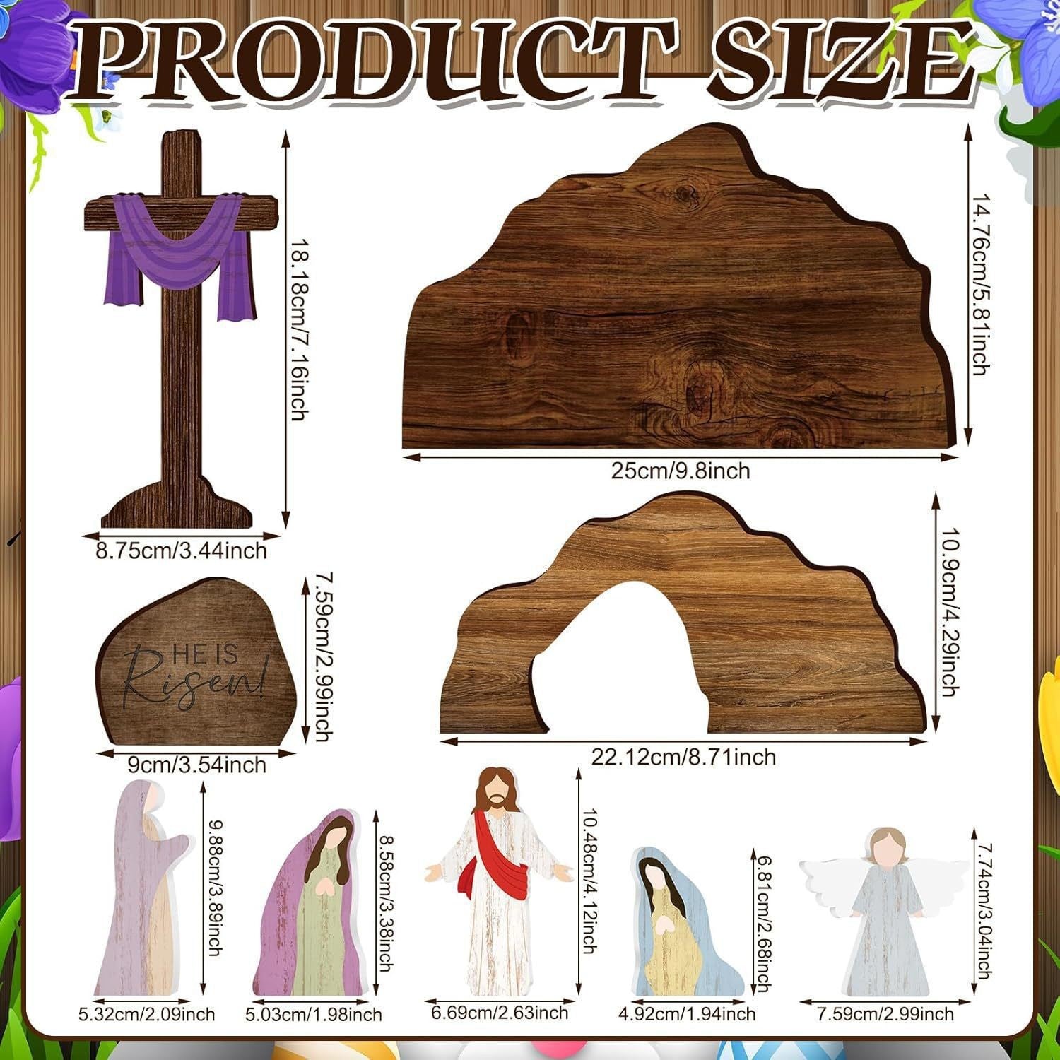 Easter Resurrection Scene Set Mini Wooden Figurine Ornament – Detailed Cross & Empty Tomb Creative Tabletop Decoration  - Image 2