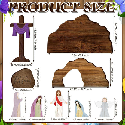Easter Resurrection Scene Set Mini Wooden Figurine Ornament – Detailed Cross & Empty Tomb Creative Tabletop Decoration  - Image 2