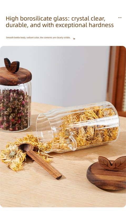 500ml Premium Borosilicate Glass Storage Jar with Acacia Wood Lid & Integrated Spoon – Airtight Moisture-Proof Kitchen Canister for Tea, Coffee, and Spices - Image 6