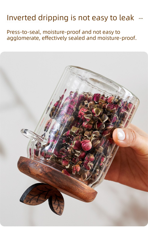 600ml Premium Borosilicate Glass Storage Jar with Acacia Wood Lid & Integrated Spoon – Airtight Moisture-Proof Kitchen Canister for Tea, Coffee, and Spices - Image 5