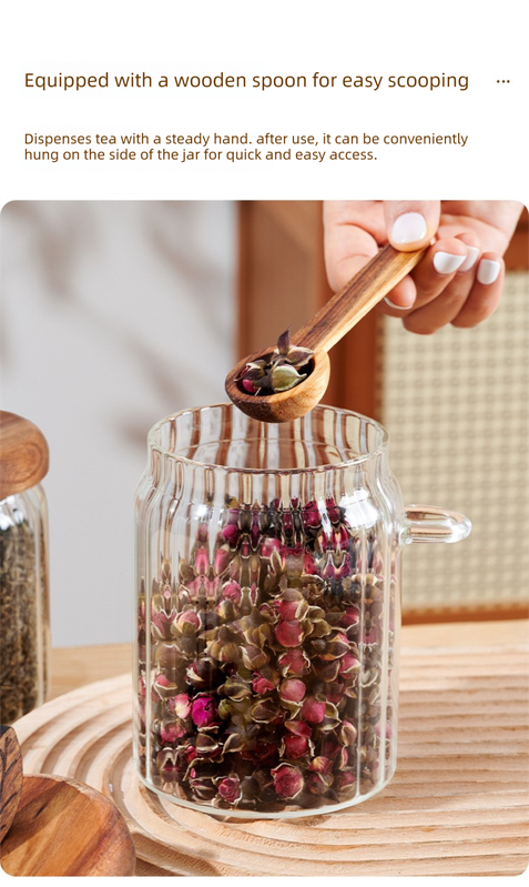 600ml Premium Borosilicate Glass Storage Jar with Acacia Wood Lid & Integrated Spoon – Airtight Moisture-Proof Kitchen Canister for Tea, Coffee, and Spices - Image 7