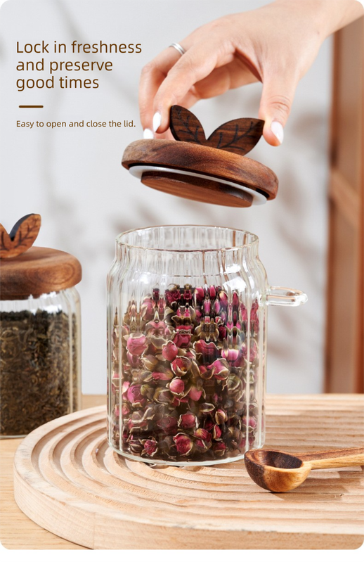 800ml Premium Borosilicate Glass Storage Jar with Acacia Wood Lid & Integrated Spoon – Airtight Moisture-Proof Kitchen Canister for Tea, Coffee, and Spices - Image 3
