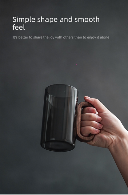 Smoky Grey Glass Tea Cup with Wooden Handle 360ml Heat-Resistant Hand-Blown Coffee Mug Modern Minimalist Drinkware - Image 2