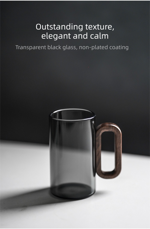 Smoky Grey Glass Tea Cup with Wooden Handle 360ml Heat-Resistant Hand-Blown Coffee Mug Modern Minimalist Drinkware - Image 3