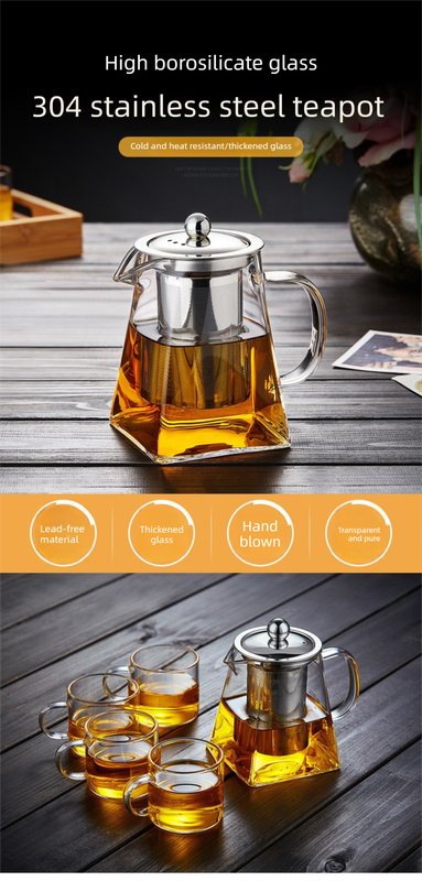 350ml Heat-Resistant Glass Teapot with Stainless Steel Infuser Square Base Stovetop Safe Loose Leaf Tea Maker  - Image 2