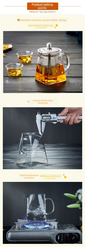 350ml Heat-Resistant Glass Teapot with Stainless Steel Infuser Square Base Stovetop Safe Loose Leaf Tea Maker  - Image 3