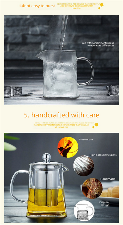 1300ml Extra Large Heat Resistant Glass Teapot with 304 Stainless Steel Infuser Thickened Base Loose Leaf Tea Maker - Image 4