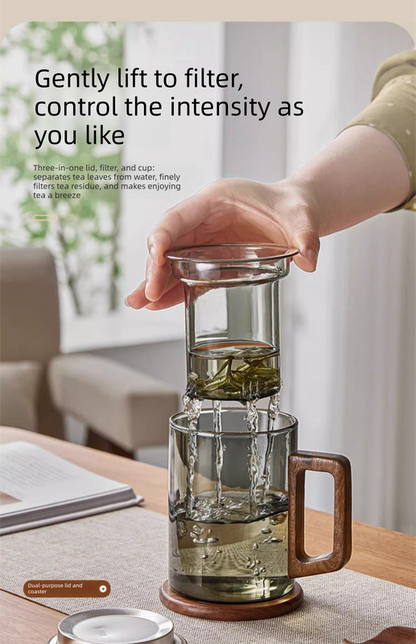 400ml Borosilicate Glass Tea Mug with Infuser and Walnut Wood Handle Clear Loose Leaf Teacup for Home Office - Image 6